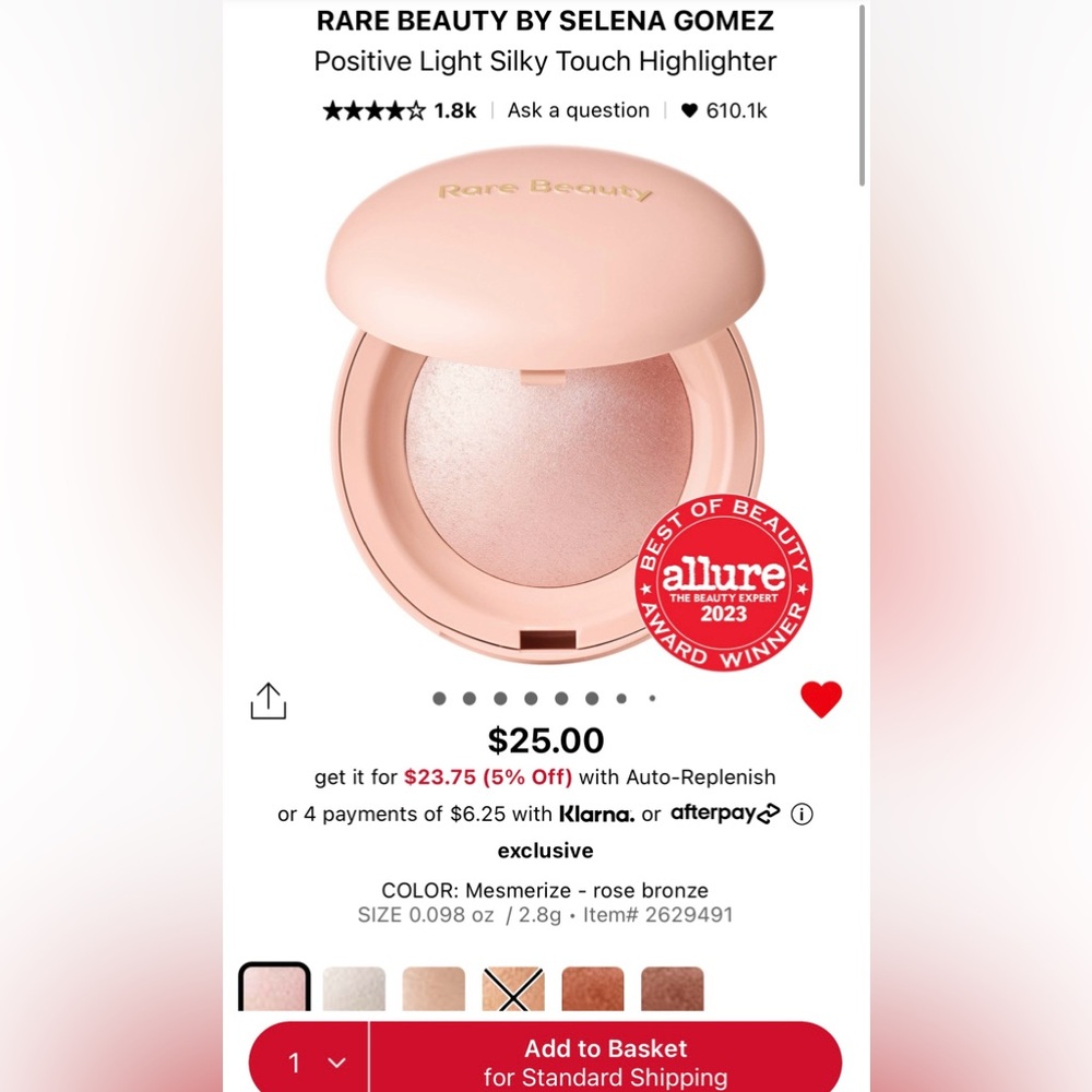 RaRe Beauty positive light silky touch Highlighter